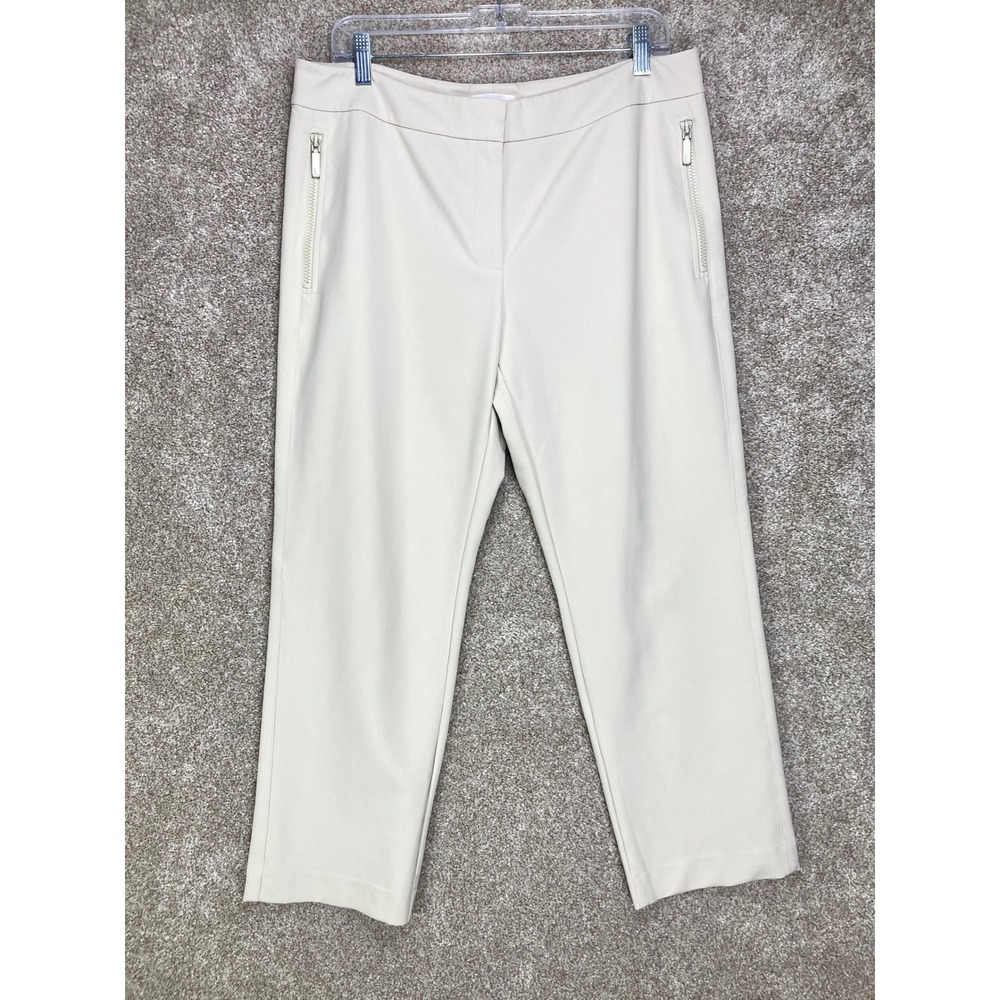 Lafayette 148 NY Zip Pocket Straight Leg Pants Women Sz 12 Cream Stretch Office